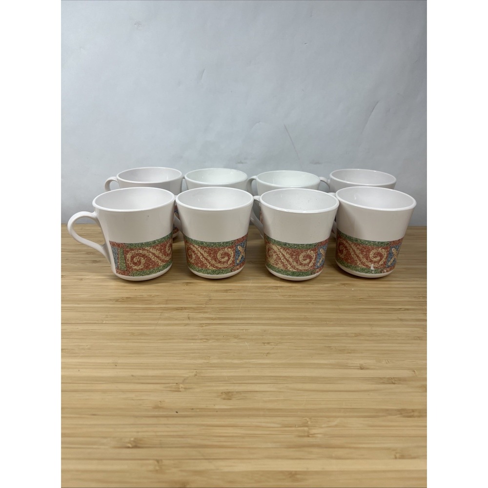 Corning Stoneware Mugs Set of 8 Made in USA Southwestern Pattern Coffee Cups